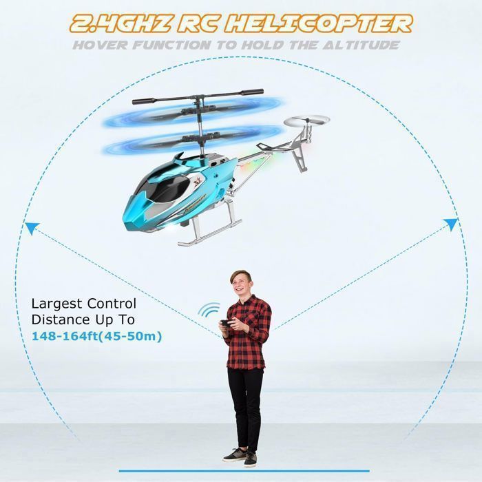 VATOS Hélicoptère Télécommandé 2.4G Avec 2 Piles Et Lumière LED Avec Fonction De Décollage à Une Touche, Hélicoptère RC D'intérieur De Série Militaire Jouets Pour Garçons Ou Débutants âgés De 14