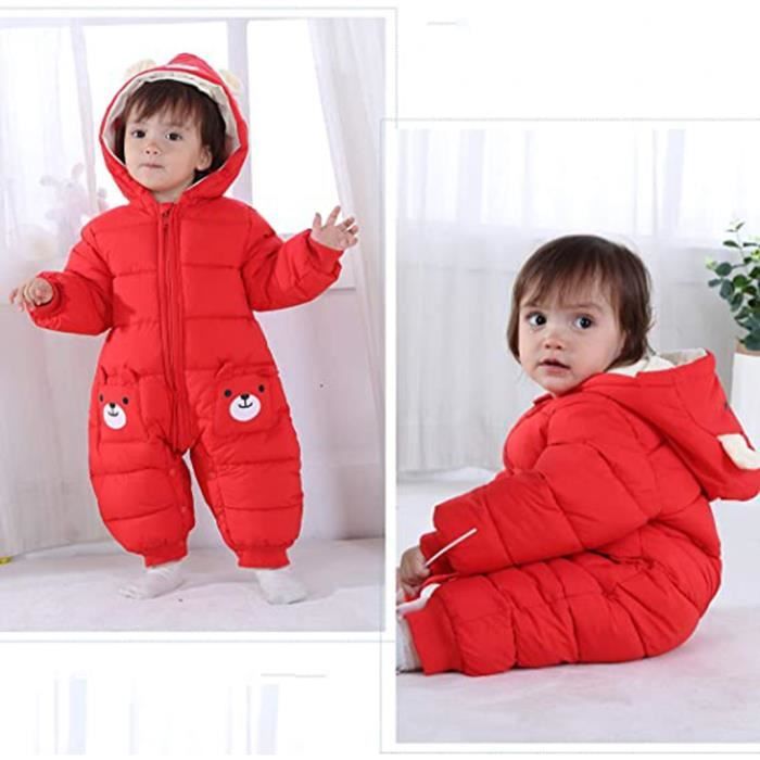 Combinaison de Neige Bébé Fille Barboteuses Epaisse Chaude Ensemble avec  Chausson Gants Capuche Manteau Jumpsuit,Rouge,6-12 mois Rouge - Cdiscount  Prêt-à-Porter