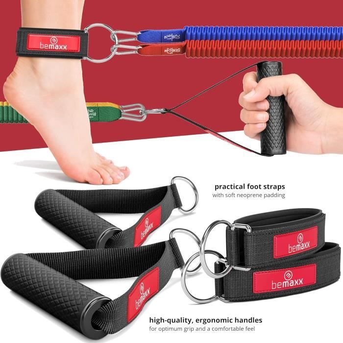 Kit Bandes Résistance Fitness - 5 Élastiques, Poignées, Ancrage Porte Et Guide