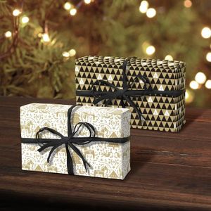 Rouleau Papier Cadeau Réversible Noël - Motif Sapin Et Flocons De Neige Noir Et Doré - 43 Cm X 10 M - Pour Fêtes D'hiver - 6