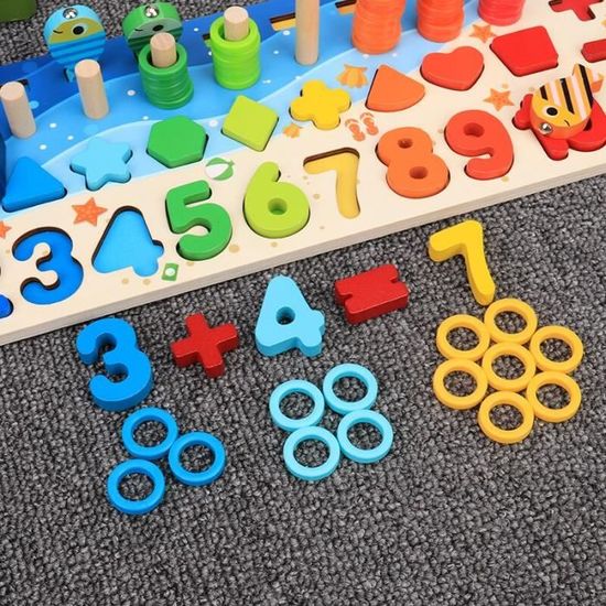 Montessori Math Jouets en Bois Numéro de Boîte d'Apprentissage Jeu  d'Apprentissage avec Dessin Planche en Bois Jouets Éducatifs pour les  Enfants 3 4 5 Ans 