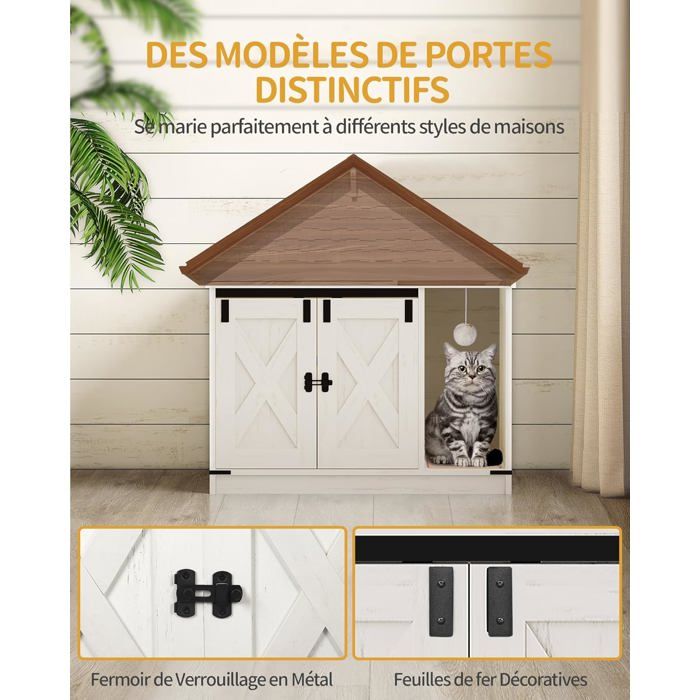 VEVOR Meuble Cache Bac à Litière pour Chat, 60x50x127 cm, Maison de Toilette pour Chat avec 2 Étagères, 2 Paniers, Armoire en Bois pour Cacher la Plupart des Bacs à Litière pour
