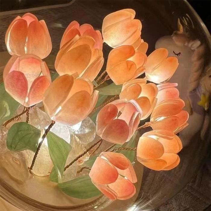 Akin Veilleuse LED en forme de tulipe, alimentée par piles, lampe