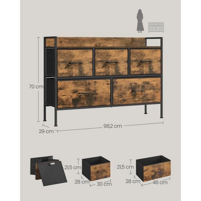 Commode Meuble De Rangement 5 Tiroirs En Tissu 87,5 X 29 X 58 Cm Marron Et Beige 99055281