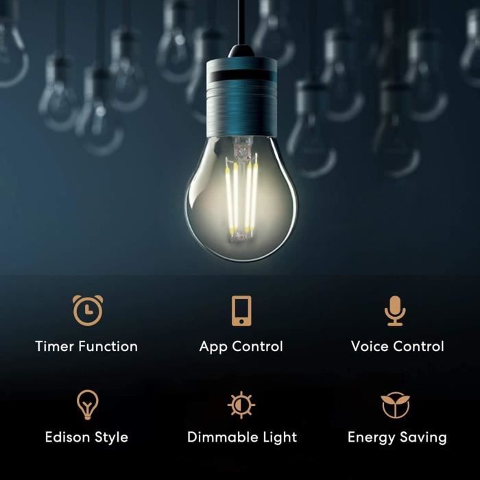 Ampoule LED Connectée, E27 Ampoule à Filament Edison Intelligente  Compatible avec Apple HomeKit, Siri, Alexa et Google Home, 810 LM Ampoule  WiFi