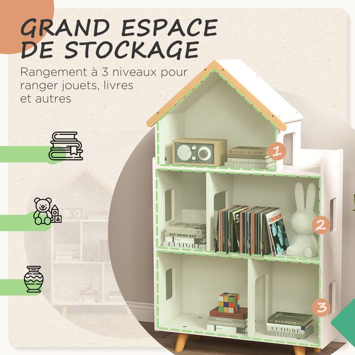 Opbergen Kast ZONEKIZ Meuble étagère Bibliothèque 4 Cases 2 Cubes Paniers Tissu Motif Dinosaures Pour Chambre Enfant 62 X 30 X 62 Cm~1jm3g2fl8a800 MDF Kast Voor Kinderen
