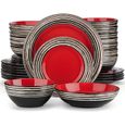 Service de table complet, vancasso Assiette, Série ARBRE-R 32 pièces, Collision de conception de deux couleurs vaisselles - Rouge-0