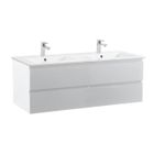 Meuble de Salle de Bain Double Vasque 120 cm - MOB-IN - SORRENTO Blanc - 4 tiroirs - Ethnique - Ailleurs