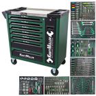 Servante d'atelier Kraft Muller KM-XXL-8/7 TOOL VERT ARMEE, 309 outils avec clé Dynamo, 7 tiroirs/1 porte Façade, roulettes