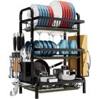 MAXLABER Egouttoir Vaisselle Sur Evier 3 Niveaux, Egouttoir Vaisselle ,Avec Plateau d'égouttement et Porte-ustensiles 61x24x42cm