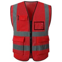XL  chest120CM - Rouge - Gilet de sécurité réfléchissant en maille haute visibilité, avec poches et fermeture