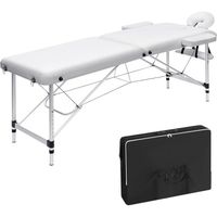 Table de Massage Pliante, Lit de Massage Portable Aluminium, Table Esthétique Professionnelle à 2 Sections, 185x60x(69-89)cm,Blanc