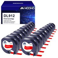 20 MOOHO Compatible pour Dymo LetraTag Ruban Plastique 91203, 12mm x 4 m,pour Dymo LetraTag LT-100H,  Noir sur rouge