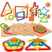 Puzzle en Bois Jouets Blocs Jouets Montessori éducatifs avec 30 pièces de Forme Géométrique et 6 Conseil pour tout-petits 1-3 ans