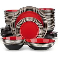 Service de table complet, vancasso Assiette, Série ARBRE-R 32 pièces, Collision de conception de deux couleurs vaisselles - Rouge