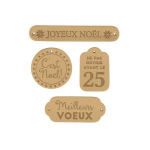 EMBELLISSEMENT Set de 4 étiquettes 'Joyeux Noël' en cuir lavable 