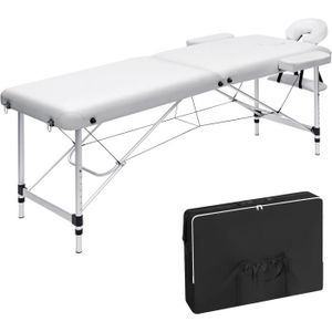 TABLE DE MASSAGE - TABLE DE SOIN Table de Massage Pliante, Lit de Massage Portable Aluminium, Table Esthétique Professionnelle à 2 Sections, 185x60x(69-89)cm,Blanc