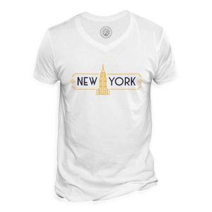 T-SHIRT T-shirt Homme Col V New York Etats-Unis Luxe Vintage Style