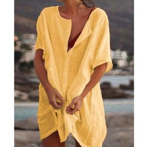ROBE DE PLAGE Robe de plage,Robe de plage à manches courtes pour femmes,grande taille,8xl 7xl 6xl 5xl- YELLOW[A254]
