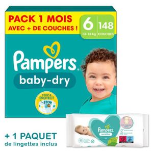 COUCHE Couches Pampers Baby-Dry Taille 6 - Pack 1 mois 148 Couches