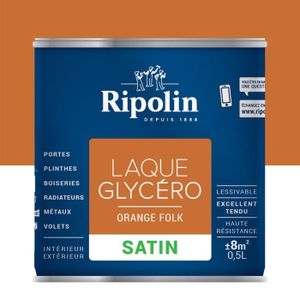 PEINTURE - VERNIS RIPOLIN Laque Glycéro Déco pour Intérieur & Extérieur  - Orange Folk Satin, 0,5L