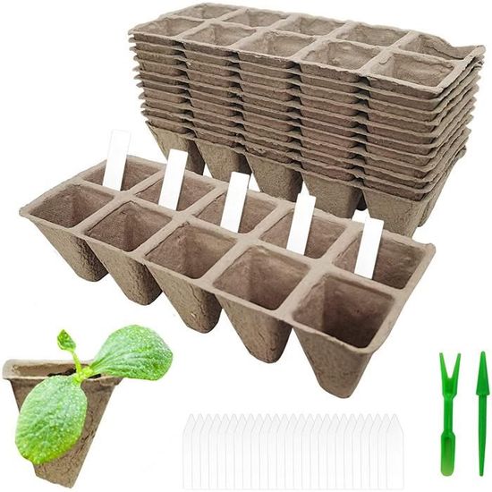 9 Pots Biodégradables 108 Cellules – Mini Serre Tourbe Pour Semis, Sans Stress De Repiquage, + Étiquettes & Outils