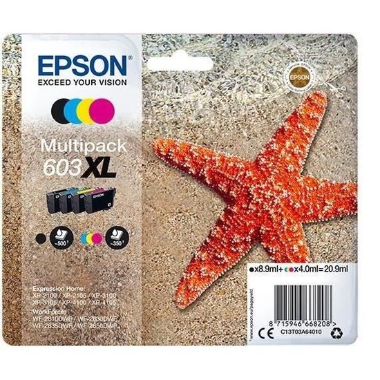 Kit d'encres EPSON Multipack 603 XL - Noir, Cyan, Magenta, Jaune
