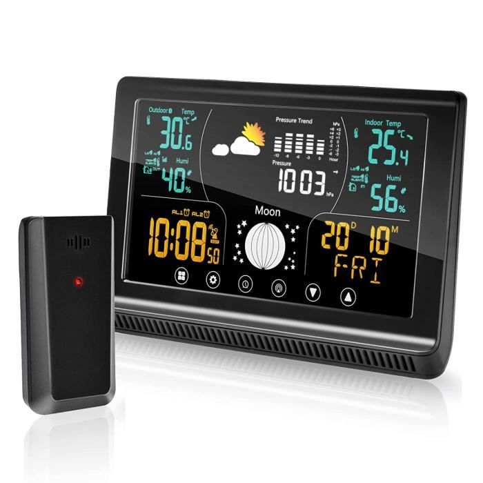 Station Météo avec Capteur LCD Prévisions météo Réveil intérieur extérieur  sans fil Thermomètre Hygromètre numérique Température et humidité