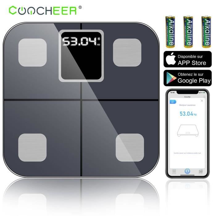 Pèse Personnes Impédancemètre Balance Connectée Bluetooth Ecran LED Numérique +APP avec 14 Données Corporelles pour Android et iOS