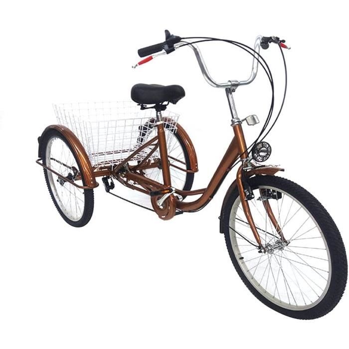 Vélo pour personnes âgées de 24 pouces Tricycle 6 vitesses avec panier Tricycle adulte