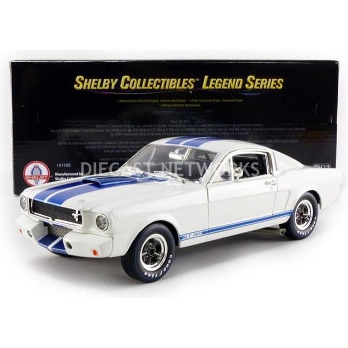 Voiture Miniature de Collection - SHELBY COLLECTIBLES 1/18 - FORD Mustang Shelby GT 350 R - White / Blue - SHELBY168
