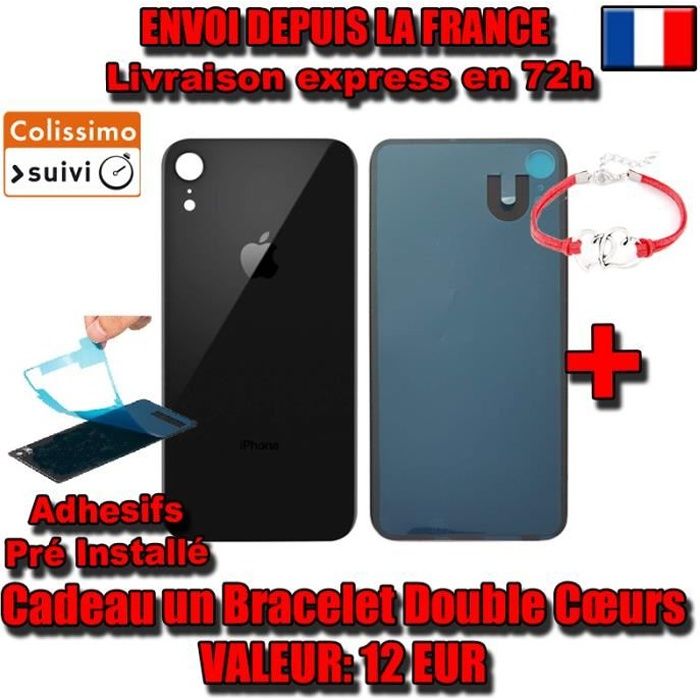 COQUE KIT VITRE ARRIERE DOS iPhone XR NOIR NEUF 1