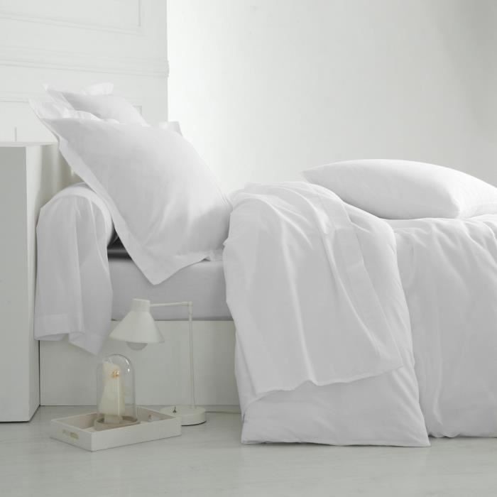 Housse de couette unis en coton col blanc 140x200cm