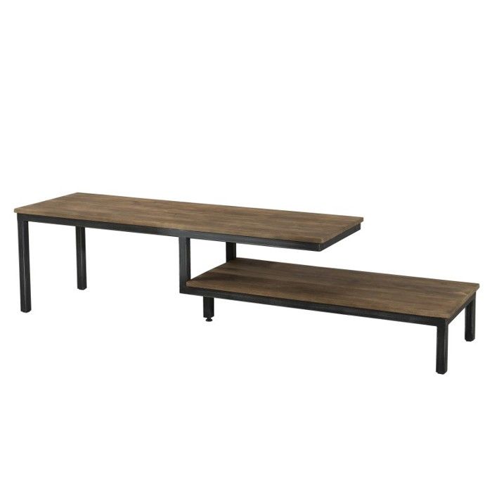 Meuble TV industriel en bois teck + pieds en métal - Marron - L 164 cm