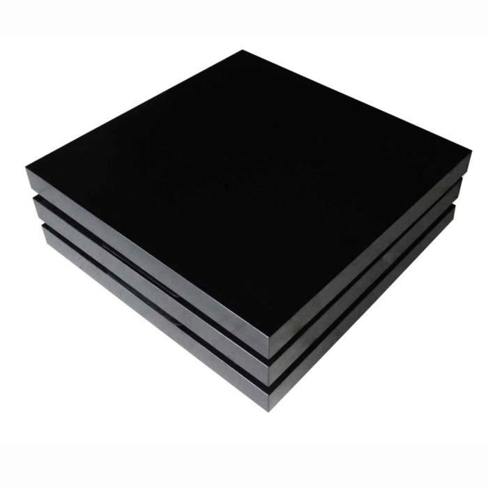 Table basse noir pivotante à 3 plateaux