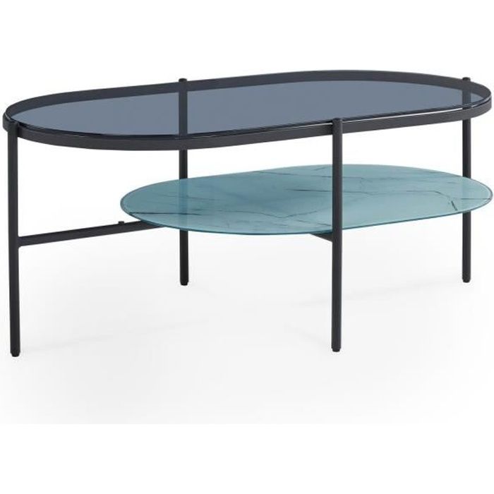 INAE - Table basse ovale en verre et métal noir design