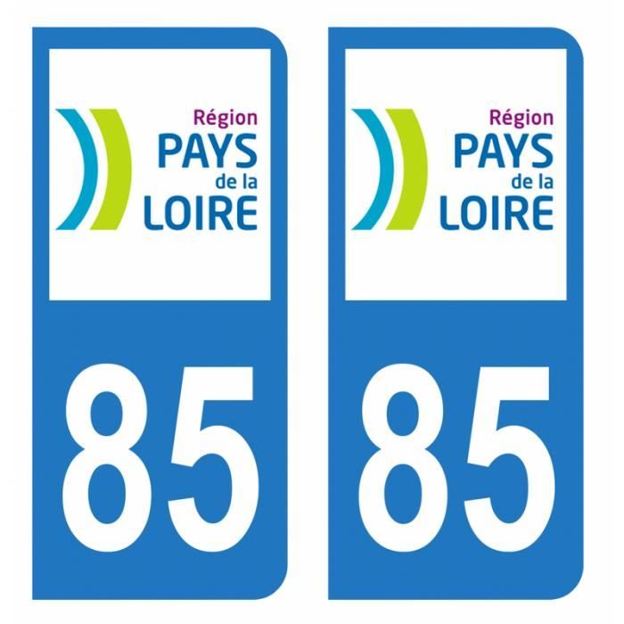 Lot 2 Autocollants Stickers plaque immatriculation voiture auto département 85 Vendée Logo Région Pays de la Loire