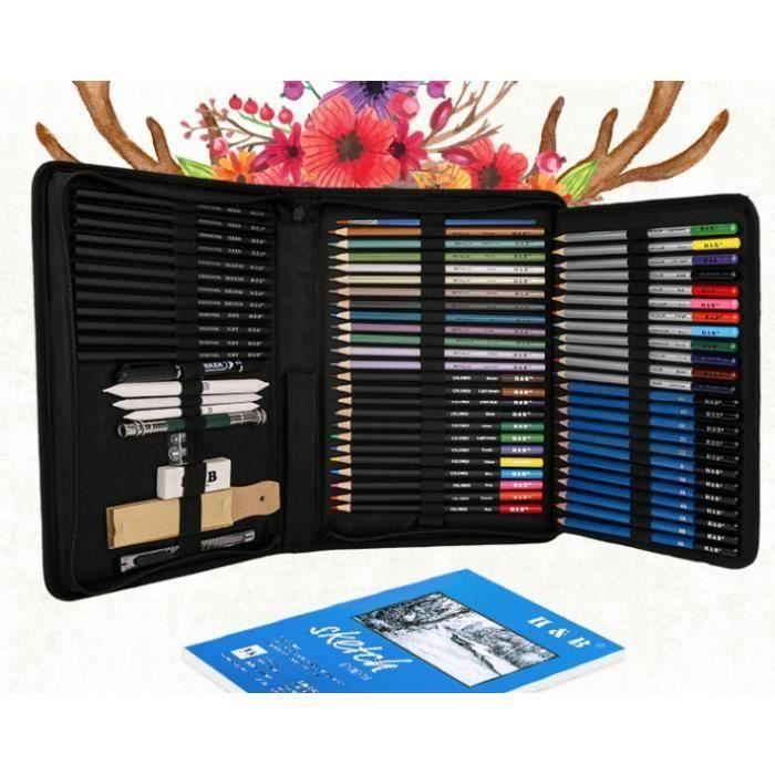 kit de dessin pro 71PCS avec Crayons Idéal Cadeaux pour étudiant Artiste Adulte Enfant
