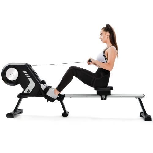 Rameur pliable -écran LCD - pédales antidérapantes et roues de transport pour la salle de gym à domicile-gris-190*50 *74cm