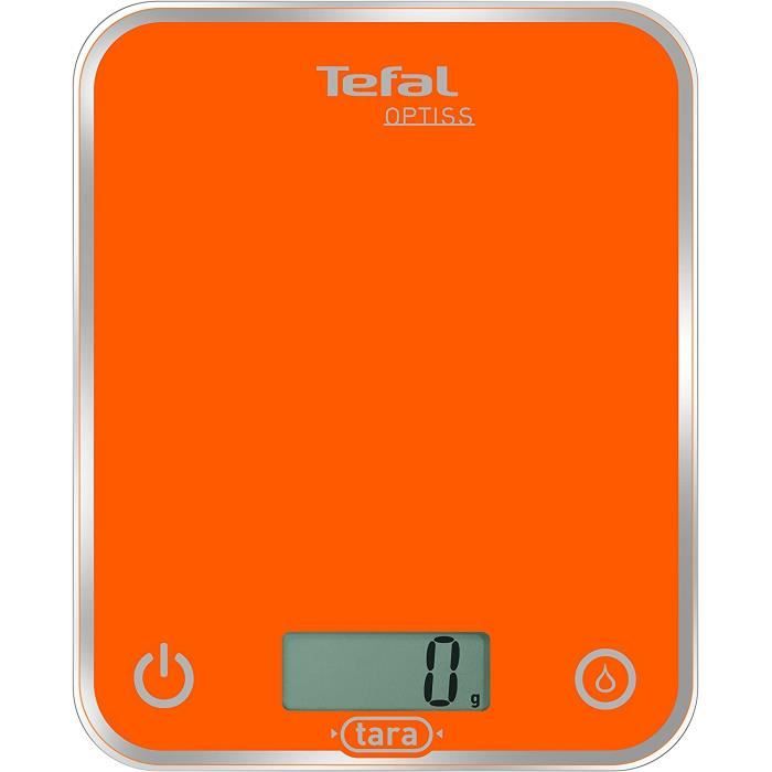 Tefal BC5001V1 Balance de Cuisine Électronique Optiss 5kg/1g Fonction Tare Conversion Liquide Ecran LCD Orange