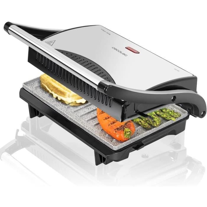Cecotec électrique Rock’nGrill Panini Grill, plancha et Appareil à Sandwich avec revêtement en Pierre RockStone. 700 W et Surface de