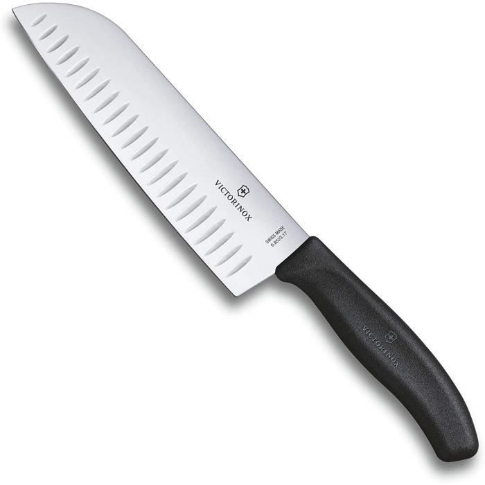 Swiss Classic Couteau de Cuisine-Santoku, Lame Alvéolée, Acier Inoxydable