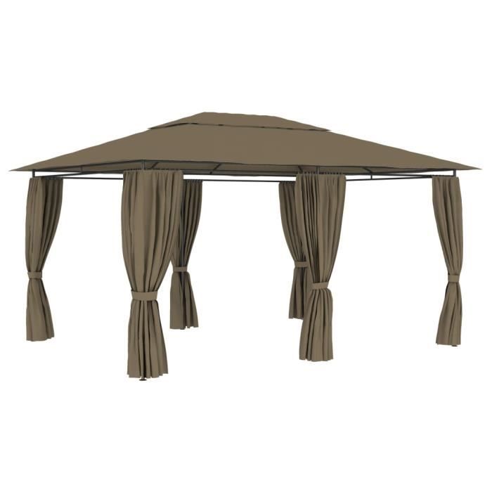 ❤Moderne Tonnelle de jardin Chapiteau de jardin Décor - avec rideaux 4x3 m Taupe 180 g-m² ��19443