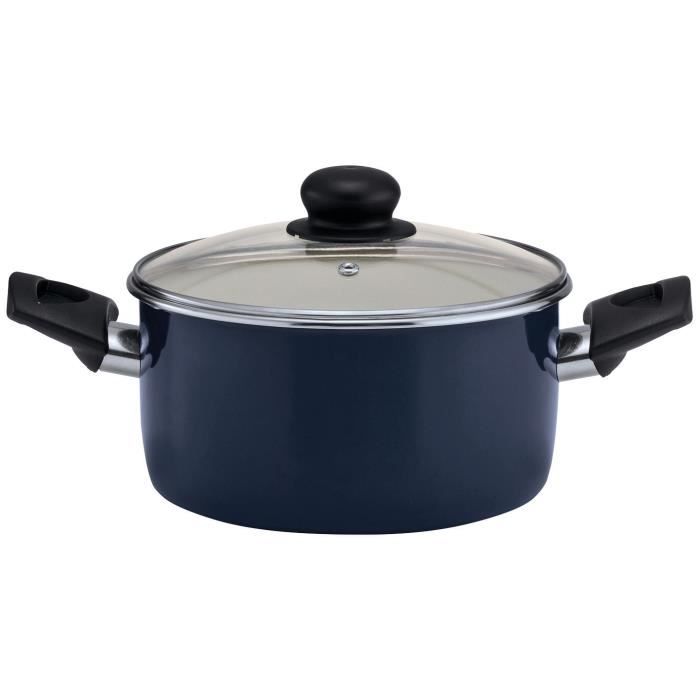 BEKA Faitout avec couvercle en verre Bohème - Ø 20 cm - Bleu - Tous feux dont induction