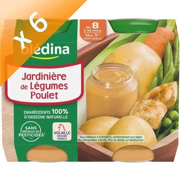 Lot de 6 - BLEDINA Petits pots Jardinière de légumes poulet - 2x200 g - Dès 8 mois