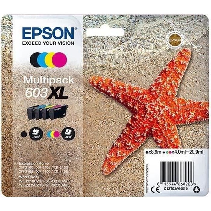 EPSON Multipack 603 XL - Etoile de mer - Noir, Cyan, Magenta, Jaune (C13T03A64010)