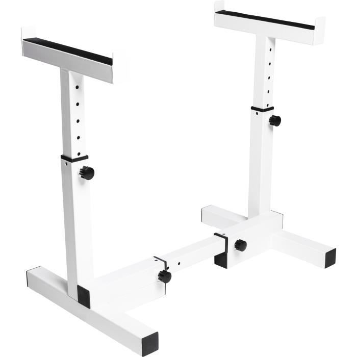 Gorilla Sports - Repose barre réglable en largeur et hauteur Blanc pour Barre Curl et Barbells