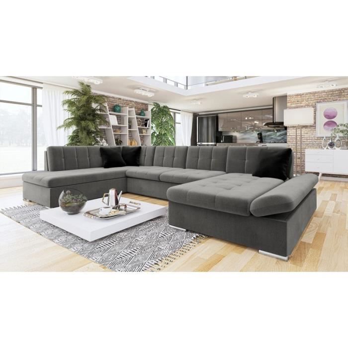 Canapé panoramique convertible BERGEN tissu gris foncé angle gauche