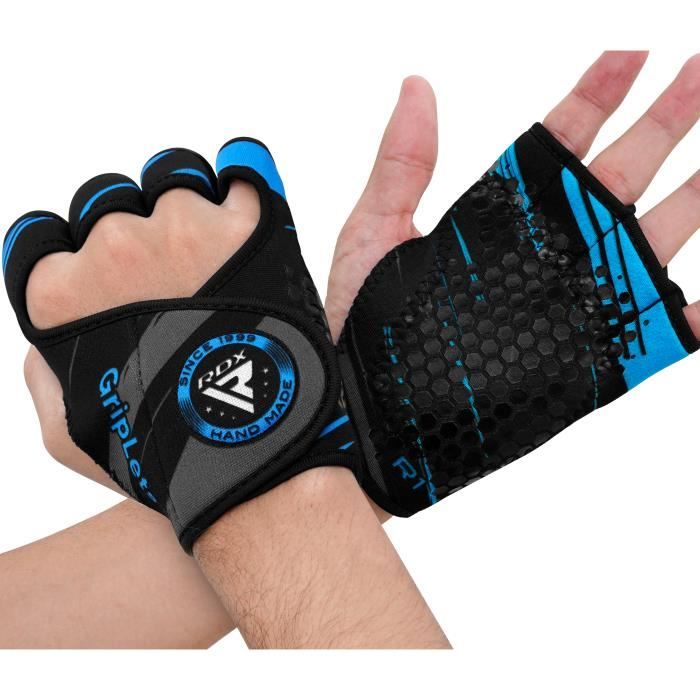 RDX Fitness Alternative aux gants de musculation Perfect Grips Gym Haltérophilie Gymnastique Palm Grip, Bleu, S-M