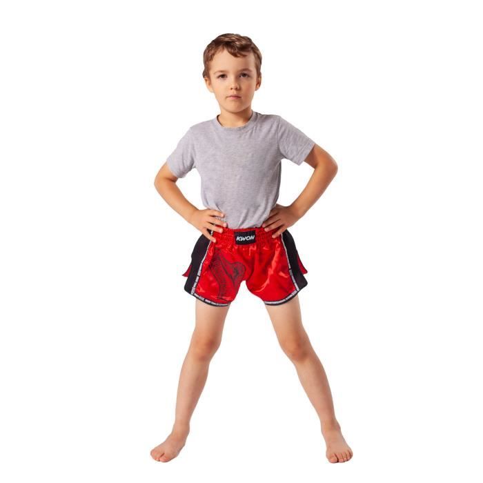 Short de boxe Thai enfant Kwon Cobra - rouge/noir - 116 cm